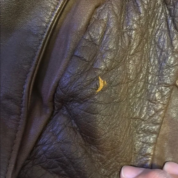 Brown Leather Bomber Jacket with Fleece Collar - Picture 5 of 16